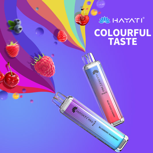 Hayati pro ultra 2 bars leaving colours out of rainbow and multicolour along with strawberry and cherry fruits