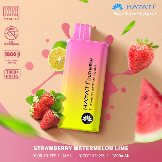 Strawberry Watermelon Lime Hayati Duo Mesh 7000 Disposable Vape